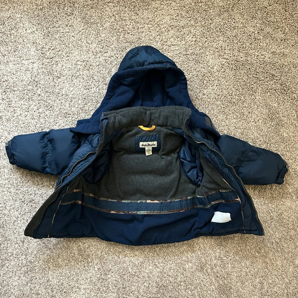 Oshkosh I Navy Blue Puffer‎ Jacket w Fleece Lined Hood & Detachable Arms I M 5/6